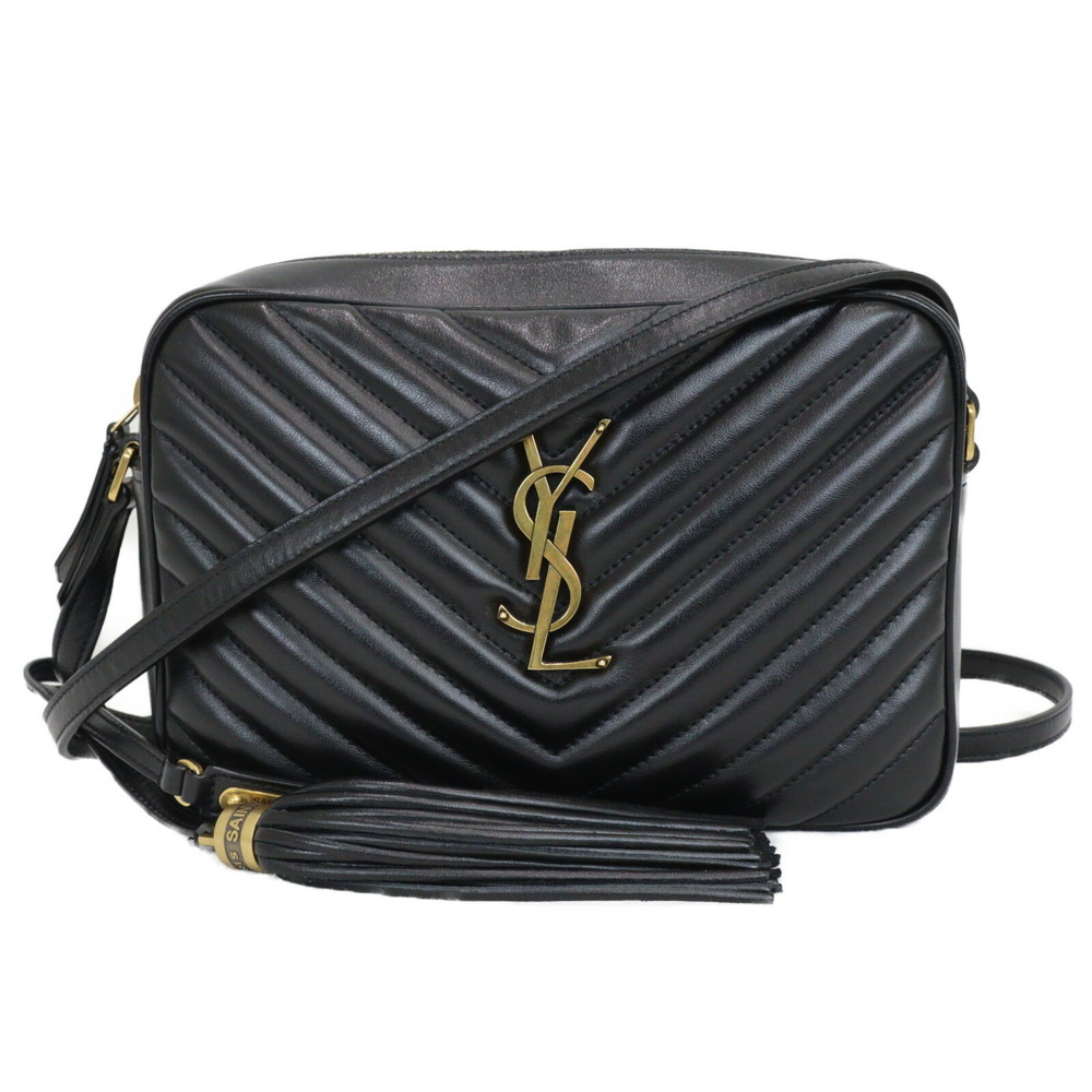 SAINT LAURENT Lou Camera Bag Quilted Shoulder Black Fringed Leather